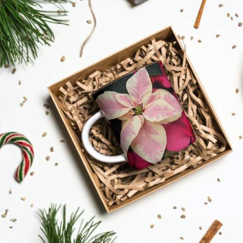 Pink and Cream Marble Poinsettia Holiday Mug