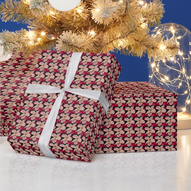 Pink and Cream Marble Poinsettia Pattern Holiday Wrapping Paper (Holidays)