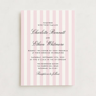 Pink and Cream Modern Striped Wedding Invitation