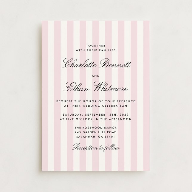 Pink and Cream Modern Striped Wedding Invitation (Creator Uploaded)