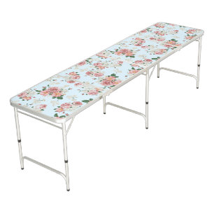 Pink and Cream on Blue Vintage Floral Beer Pong Table