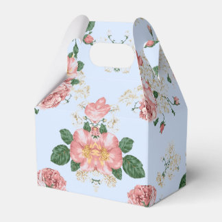 Pink and Cream on Blue Vintage Floral    Favor Boxes