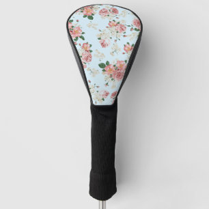 Pink and Cream on Blue Vintage Floral    Golf Head Cover