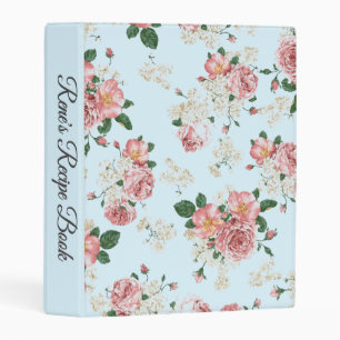 Pink and Cream on Blue Vintage Floral Mini Binder