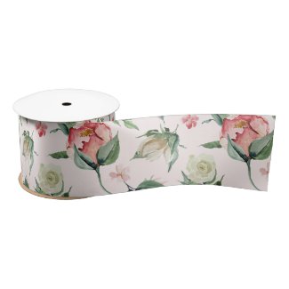 Pink and Cream Painted Roses Ribbon