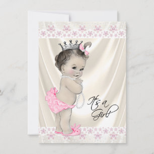 Pink and Cream Pearls and Lace Baby Shower Invitation