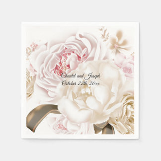 Pink and Cream Rose Peony Wedding Paper Napkins