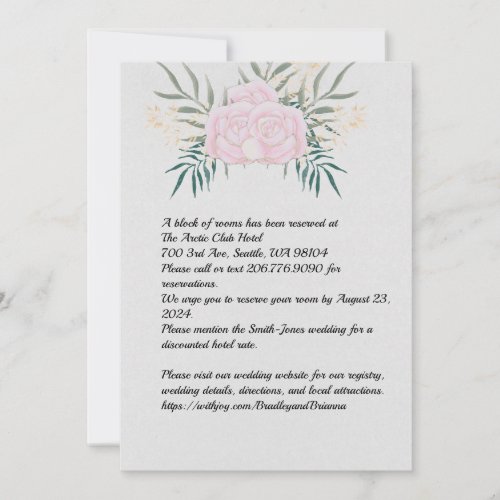 Pink and Cream Roses on Gray 2 Wedding Details Invitation