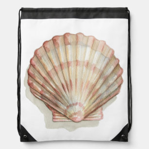 Pink and Cream Seashell Drawstring Bag