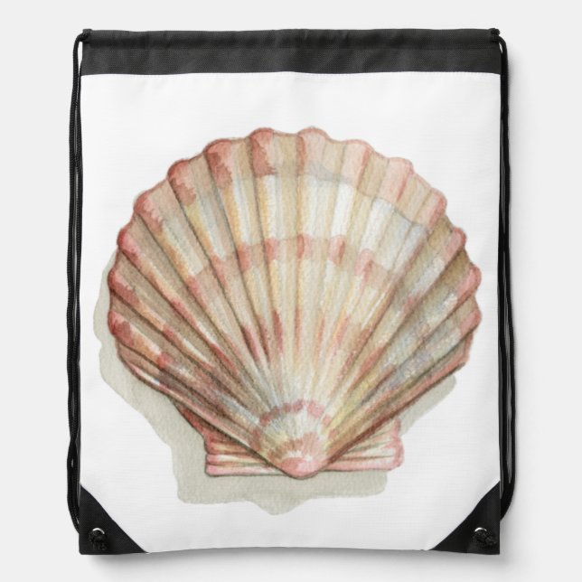 Pink and Cream Seashell Drawstring Bag (Front)