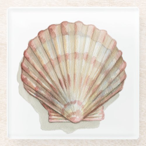 Pink and Cream Seashell Glass Coaster