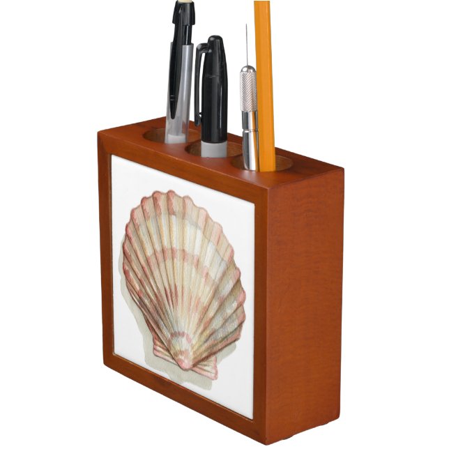Pink and Cream Seashell Pencil Holder (In Situ)