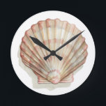 Pink and Cream Seashell Round Clock<br><div class="desc">Megan Meagher loves to paint pictures of the beautiful ocean collections. She captures the most natural yet beautiful offers of nature in sea life. In this classic and simple painting, it captures the simplicity of a beautiful cream and pink seashell. Get this piece of fine art print today to add...</div>
