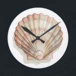 Pink and Cream Seashell Round Clock<br><div class="desc">Megan Meagher loves to paint pictures of the beautiful ocean collections. She captures the most natural yet beautiful offers of nature in sea life. In this classic and simple painting, it captures the simplicity of a beautiful cream and pink seashell. Get this piece of fine art print today to add...</div>