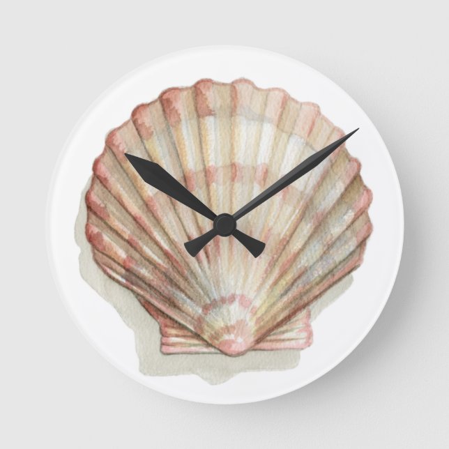 Pink and Cream Seashell Round Clock (Front)