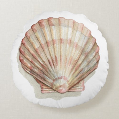 Pink and Cream Seashell Round Pillow