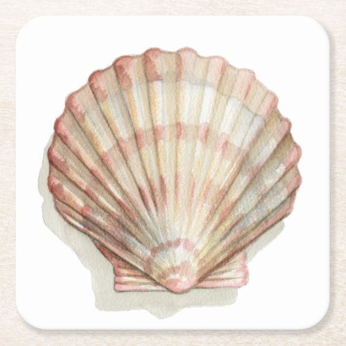 Pink and Cream Seashell Square Paper Coaster