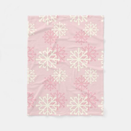 Pink And Cream Snowflake Fleece Throw Blanket