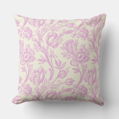 Pink and Cream Tulips Toile French Country Decor Throw Pillow