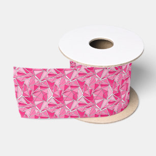 Pink and crimson geometric shapes pattern modern satin ribbon
