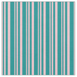 [ Thumbnail: Pink and Dark Cyan Colored Lined Pattern Fabric ]