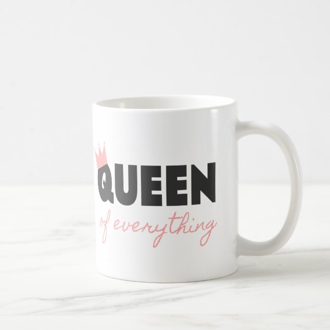 Pink and Dark Gray Queen of Everything Text Design Coffee Mug (Right)