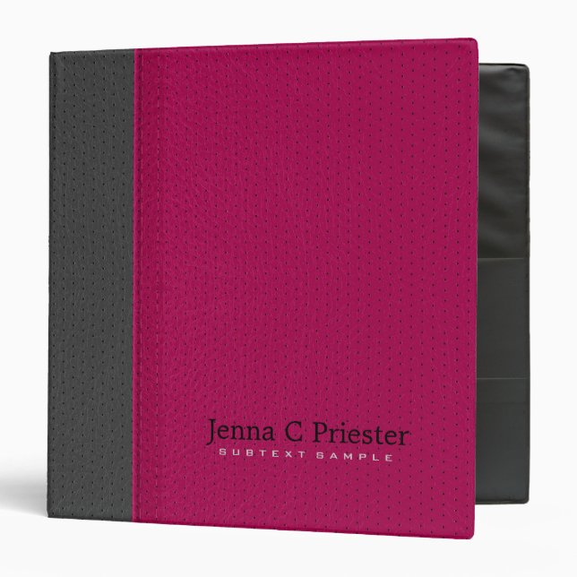 Pink And Dark Gray Stitched Leather Look Binder (Front/Inside)