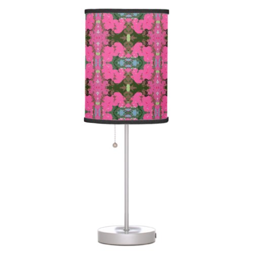 Pink and Dark Green Abstract Floral Pattern Table Lamp