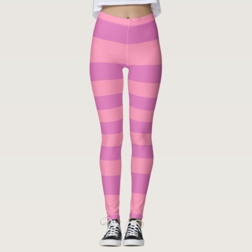 Pink and Dark Pink Purple Stripes Leggings