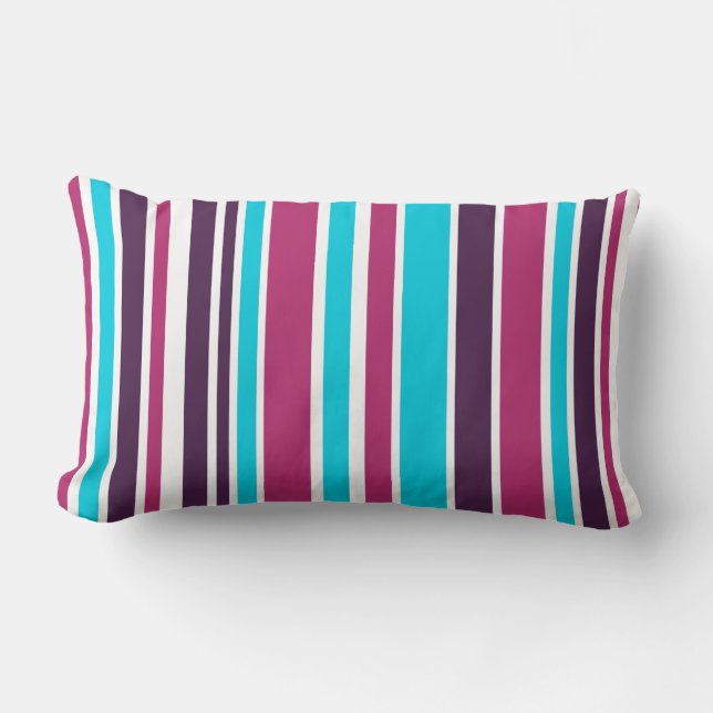Pink And Dark Purple Violet Striped  Lumbar Pillow (Front)