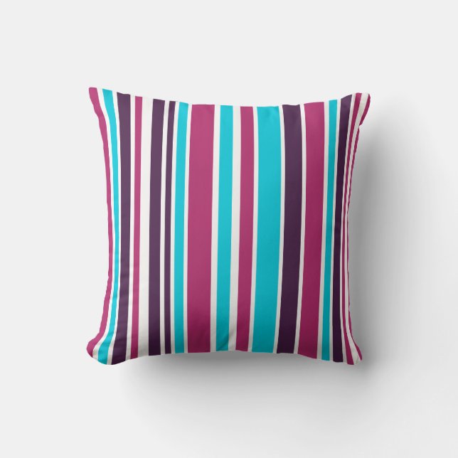 Pink And Dark Purple Violet Striped Throw Pillow (Front)
