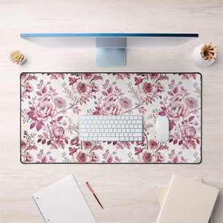 pink and dark red flowers desk mat