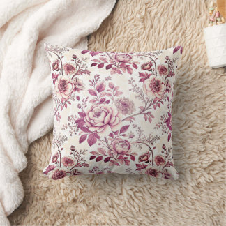 pink and dark red flowers throw pillow