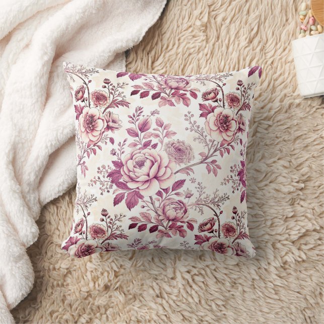 pink and dark red flowers throw pillow (Blanket)