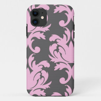 pink and deep gray large damask iPhone 11 case