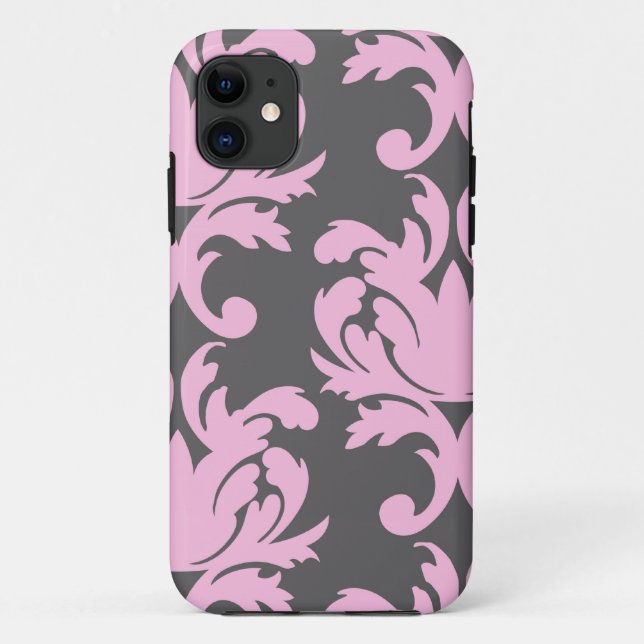 pink and deep gray large damask Case-Mate iPhone case (Back)