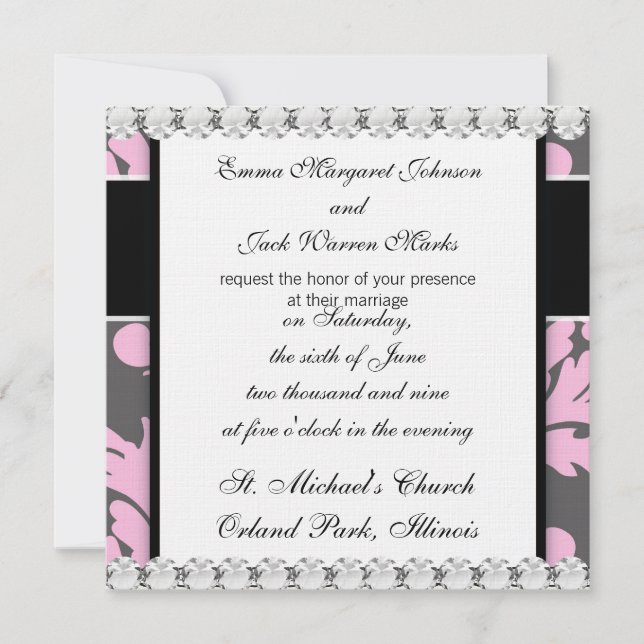 pink and deep gray large damask invitation (Front)
