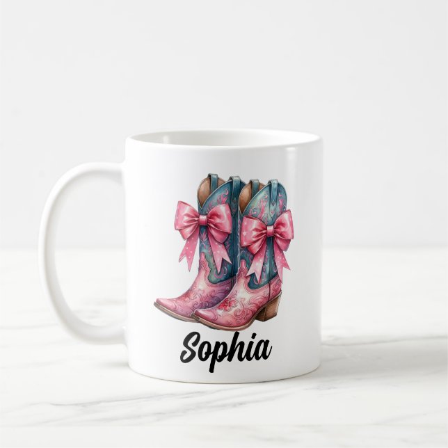 Pink and Denim Blue Cowgirl Boots Personalized Mug (Left)