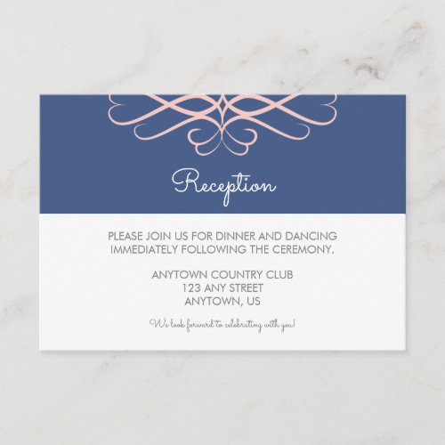Pink and Denim Blue Elegant Flourishes Wedding Enclosure Card