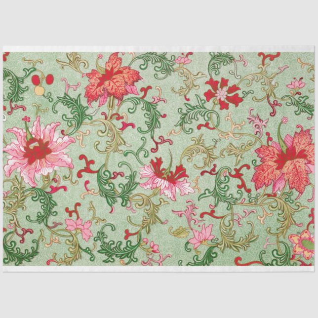 Pink and duck egg blue floral tissue paper (Front)