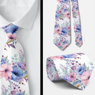 Pink and Dusty Blue Floral Neck Tie