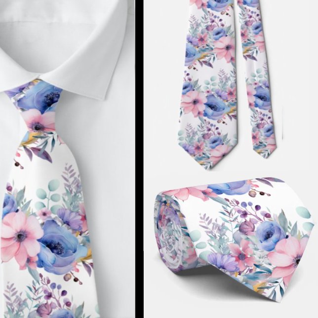 Pink and Dusty Blue Floral Neck Tie (Creator Uploaded)