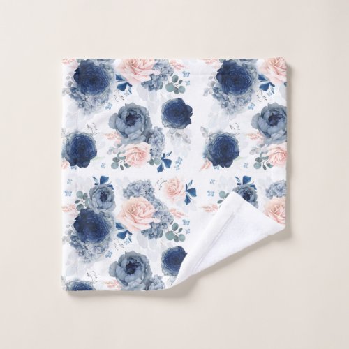 Pink and Dusty Blue Flowers Elegant Floral Wash Cloth