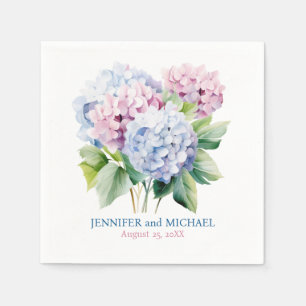 Pink and Dusty Blue Hydrangeas Wedding Napkins