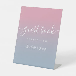 Pink And Dusty Blue Ombre Script Guest Book Pedestal Sign