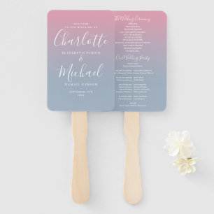 Pink And Dusty Blue Ombre Wedding Program Hand Fan