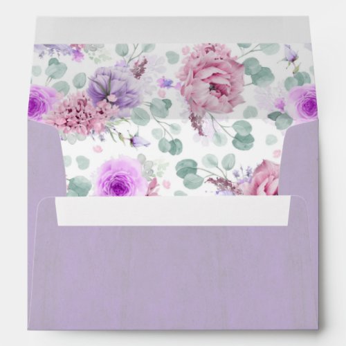 Pink and Dusty Purple Flowers Elegant Watercolor Envelope