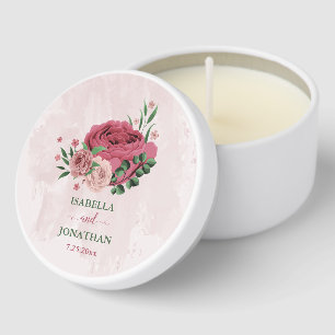 pink and dusty rose flowers wedding mini candle favors