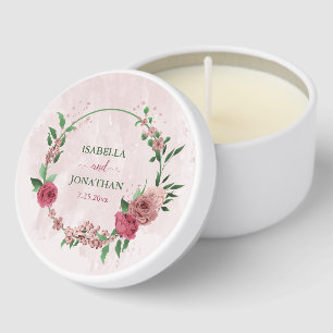 pink and dusty rose flowers wedding mini candle favors