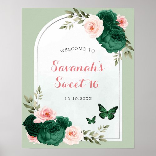 Pink and Emerald Green Sweet 16 Welcome Sign